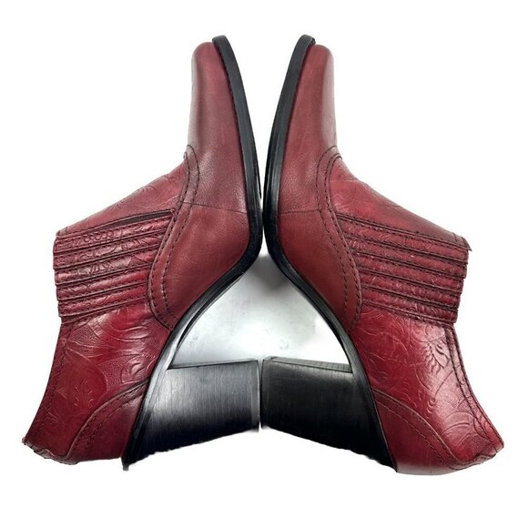 Antonio Melani Shoe Boot 6.5 Red Leather Tooled Western Bootie Heel Womens - Picture 8 of 12